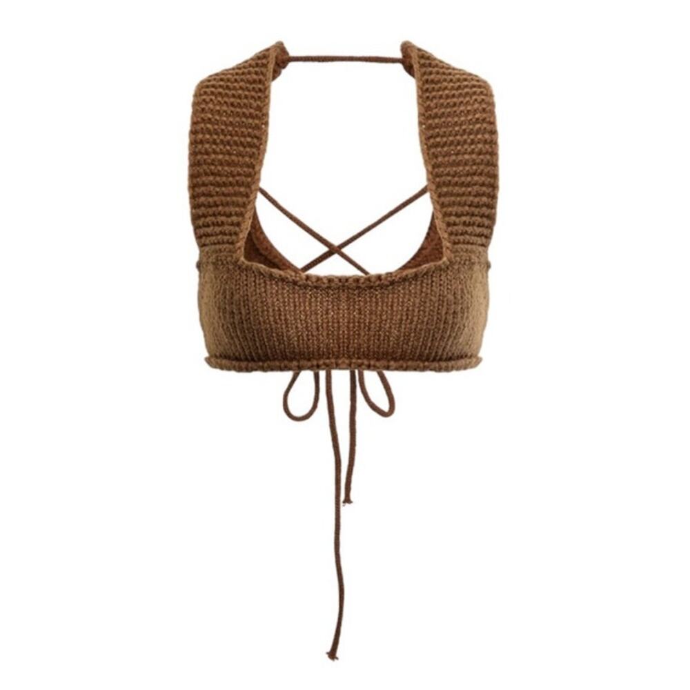 Micas Women's Small Coffee Brown Braided Tie Knit Cami Top